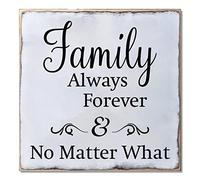 Rimego Positive Saying Wood Plaque Family Always Forever No Matter What Wood Sign for Home Bathroom 12 x 12 inches A