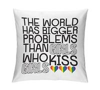 Rimego Pride Parade LGBT Decorative Throw Pillow Case 18"x18", Bigger Problems Than Girls Kiss Girl Pillow Cover, LGBT Pride Velvet Cushion Cases for Sofa Couch Home Decoration