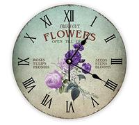 Rimego Retro Rose Flowers Wall Clock - Retro French Various Flowers Battery Operated Clock Decorative for Kitchen Bathroom Bedroom Office Or School,25 X 25 CM