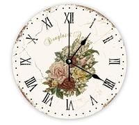 Rimego Roman Numerals Quality Quartz Wall Clocks Vintage Flowers Non Ticking Silent Wall Clock for Bedroom Living Room Office Kitchen, 38 X 38 CM