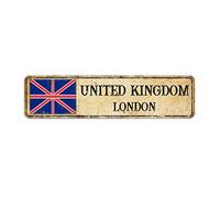 Rimego United Kingdom Pride Street Sign, United Kingdom Gift Sign, Chic Shabby Capital City LONDON Vintage Country Souvenir for Country Road Wall Decor 15 x 60 CM
