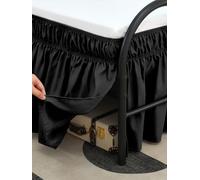 RIMELA Black Bed Skirts with Split Corners Queen Size 12 Inch Drop,Elastic Bed Skirting Wrap Around, Easy Install Dust Ruffles Soft Fabric Machine Washable