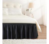 RIMELA Black Bed Valance Double Elastic Bed Skirt, Bed Valance Sheet Easy to Install, Lightweight Wrap Around Adjustable Bed skirt - 38 cm Drop - (135 x 190 cm)
