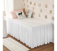 RIMELA Dorm Bed Skirt Twin XL 42 Inch Drop, Easy to Install Extra Long Wrap Around Elastic Dust Ruffle, White Bedskirt Solid Silky Fabric Machine Washable (Twin XL 80“L x 39”W & Twin 75“L x 39”W)