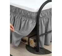 RIMELA Grey Bed Skirts with Split Corners King Size 15 Inch Drop,Elastic Bed Skirting Wrap Around, Easy to Install Dust Ruffles,Soft Fabric Machine Washable