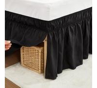 RIMELA King Bed Valance Sheet Black,Elastic Bed Sheet with Split Corners,Bed Skirt Pleated Wrap Around 150 cm x 200 cm with 38 cm Drop,Easy Fit Dust Ruffle Bed Frame & Platform,Machine Washable