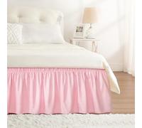 RIMELA Pink Bed Skirt Queen Size 15 Inch Drop Elastic Wrap Around Dust Ruffle Solid Bedding Bedskirt Soft Microfiber Fabric Machine Washable Easy to Install