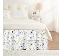 RIMELA Ruffle Bed Skirt Blue Berry Floral Queen 15 Inch Drop, Elastic Wrap Around Bed Skirting Queen Size, Easy to Install Dust Ruffle, Machine Washable Soft Fabric, Multi Ruffle Bedskirt