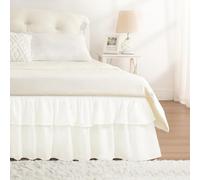 RIMELA Ruffle Bed Skirt Warm White Queen 15 Inch Drop, Elastic Wrap Around Bed Skirting Queen Size, Easy to Install Dust Ruffle, Machine Washable Soft Fabric, Multi Ruffle Bedskirt