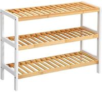 RIMEX 3 Tier Natural Bamboo Shoe Rack Easy Assembly & Strong Design Shelf Organiser, Suitable for Bedrooms, Bathrooms, Hallways, and Compact Areas - Spacious for Storing 12 Pairs of Shoes (White)