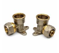 Rimex Wall Bracket with Clamping Ring 16 mm x 1/2 Inch Female - Brass Angle Connection for Composite Pipe PEX/PE, Pack of 2