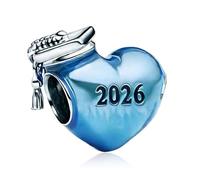 Rimgoris 925 Sterling Silver Beads Blue Heart 2025 Bachelor's Hat Dangle Charm for Bracelet Necklace Graduation Season for Women with Zirconia