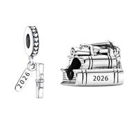 Rimgoris 925 Sterling Silver Beads Happy Graduation 2026 Degree Certificate Dangle Charm for Bracelet Necklace Graduation Season for Women with Zirconia 2Packs