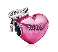 Rimgoris 925 Sterling Silver Beads Pink Heart 2025 Bachelor's Hat Dangle Charm for Bracelet Necklace Graduation Season for Women with Zirconia