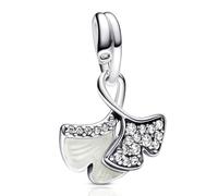 Rimgoris 925 Sterling Silver Charm for Women Bracelets Necklace plant Apricot Leaf Diamond 5A Cubic Zirconia Valentine Birthday Mother's Day Gift Charms for Women
