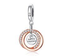 Rimgoris 925 Sterling Silver Charm for Women Bracelets Necklace Rose Glod Interlocking Always Together 5A Cubic Zirconia Valentine Birthday Mother's Day Gift Charms for Women