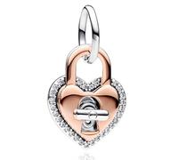 Rimgoris 925 Sterling Silver Charm for Women Bracelets Necklace Rose Glod Lock Two Heart 5A Cubic Zirconia Valentine Birthday Mother's Day Gift Charms for Women