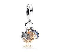 Rimgoris 925 Sterling Silver Charm for Women Bracelets Necklace Two Tone Stars Moon Sun Dangle Charm Gift