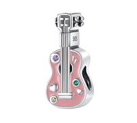Rimgoris 925 Sterling Silver Pendants Charm for Women Bracelets Musical Instruments Pink Guitar 5A Cubic Zirconia Mother's Day Birthday Gift Charms for Women