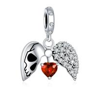 Rimgoris 925 Sterling Silver Pendants Charm for Women Bracelets Openable Heart Skeletons Ruby 5A Cubic Zirconia Halloween Charms for Women