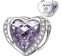 Rimgoris Charms Heart Birthstone Charm Bead, Silver Plated Synthetic Pink Crystal Bead Engraved June Fit European Bracelet Gifts For Women