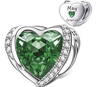 Rimgoris Charms Heart Birthstone Charm Bead, Silver Plated Synthetic Pink Crystal Bead Engraved May Fit European Bracelet Gifts For Women