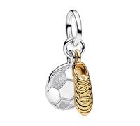 Rimgoris Soccer Ball & Cleat Dangle Charm, Two-Tone 925 Sterling Silver & Gold Plated, Cubic Zirconia Accent, European Style Charm Bead for Bracelet & Necklace Jewelry Making