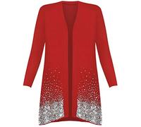 Rimi Hanger Ladies Christmas Sparkle Sequin Open Front Long Sleeve Top Plus Size Cardigan US 10-26 - red - 24-26
