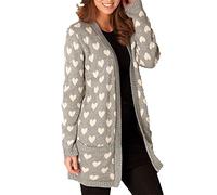 Rimi Hanger Womens Open Front Heart Printed Chunky Knitted Cardigan Ladies Long Sleeve Front Pockets Sweater S/3XL - grey - Medium