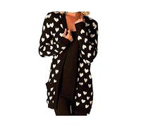 Rimi Hanger Womens Open Front Heart Printed Chunky Knitted Cardigan Ladies Long Sleeve Front Pockets Sweater S/3XL - black - Small