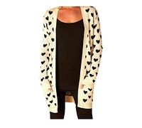 Rimi Hanger Womens Open Front Heart Printed Chunky Knitted Cardigan Ladies Long Sleeve Front Pockets Sweater S/3XL - beige - X-Large