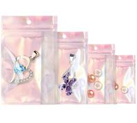 Rimiko 100 Pcs Holographic Clear Sample Bags, Resealable Colorful Ziplock Bags with Hanging Hole, Reusable Zip Pouches for Sample Packaging, Retail, Items and Food Storage (Iridescent, 3.5"x6.3")