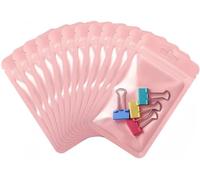 Rimiko 100pcs Clear Ziplock Bags, Resealable Sample Bags, Small Plastic Bag with Hanging Hole, Reusable Zip Pouches for Sample Packaging, Retail, Food and Items Storage (Pink, 6.3"x 9.5")