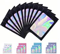 Rimiko 100pcs Mylar Bags with Clear Window, Aluminum Foil Sample Bags, Resealable Holographic Pouches for Packaging and Food Storage (Holographic Black, 3.5"x6.3")