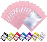 Rimiko 100pcs Mylar Ziplock Mylar Bags with Clear Window, Aluminum Foil Sample Bags, Resealable Pouch for Packaging and Food Storage (Pink, 4.7"x7.9")