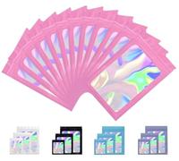 Rimiko 100pcs Pink Holographic Mylar Bags with Clear Window, Aluminum Foil Sample Bags, Resealable Self-Sealing Pouches for Packaging and Food Storage (Pink, 3.5"x6.3")