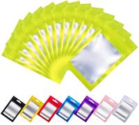 Rimiko 100pcs Resealable Mylar Bags with Clear Window, Ziplock Sample Bags with Hanging Hole, Aluminum Foil Bags for Packaging, Retail, Food and Items Storage (Green, 3.0"x4.7")