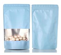 Rimiko 100pcs Resealable Mylar Stand up Ziplock Bags with Clear Window, Zipper Aluminum Foil Pouches, Reusable Mylar Bags Color Packaging for Candy Coffee Beans Food Storage (Sky Blue,6.3"x 9.5")