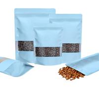 Rimiko 100pcs Resealable Mylar Stand up Ziplock Bags with Clear Window, Zipper Aluminum Foil Pouches, Reusable Mylar Bags Color Packaging for Candy Coffee Beans Food Storage (Sky Blue,5.9"x 8.7")