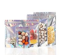 Rimiko 100pcs Resealable Stand-up Foil Pouches with Clear Window, Holographic Foil Bags for Food Storage, Ziplock Aluminum Mylar Bags for Packaging Snacks, Candy, Coffee Beans (3.9"x 5.9")