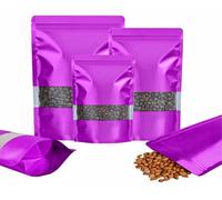 Rimiko 100pcs Resealable Stand up Foil Pouches with Clear Window, Zipper Aluminum Ziplock Bags, Mylar Bags for Food Storage, Colorful Matte Packaging for Candy Coffee Beans (Violet, 4.7"x 7.9")