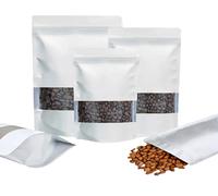 Rimiko 100pcs Resealable Stand up Foil Pouches with Clear Window, Zipper Aluminum Ziplock Bags, Mylar Bags for Food Storage, Colorful Matte Packaging for Candy Coffee Beans (White, 6.3"x 9.5")
