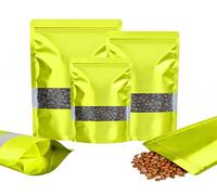 Rimiko 100pcs Resealable Stand up Foil Pouches with Clear Window, Zipper Aluminum Ziplock Bags, Mylar Bags for Food Storage, Colorful Matte Packaging for Candy Coffee Beans (Green, 3.9"x 5.9")