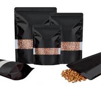 Rimiko 100pcs Resealable Stand up Foil Pouches with Clear Window, Zipper Aluminum Ziplock Bags, Mylar Bags for Food Storage, Colorful Matte Packaging for Candy Coffee Beans (Black, 6.3"x 9.5")