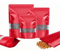 Rimiko 100pcs Resealable Stand-Up Pouches with Matte Window, Red,10x15cm