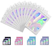 Rimiko 100pcs Ziplock Mylar Bags with Clear Window, Aluminum Foil Sample Bags, Resealable Holographic Bags, Self-Sealing Pouches for Packaging and Food Storage (Holographic White, 6.3"x9.4")