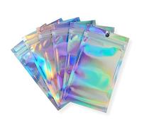 Rimiko 150pcs Holographic Ziplock bags, Reusable Foil Sample Bags for Packaging, Resealable Aluminum Mylar Bags, Clear Foil Pouches for Food Storage (4.7"x7.9", 12x20cm)