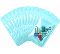 Rimiko 50pcs Clear Ziplock Bags, Resealable Sample Bags, Small Plastic Bag with Hanging Hole, Reusable Zip Pouches for Sample Packaging, Retail, Food and Items Storage (Blue, 2.95"x3.9")