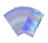 Rimiko 50pcs Holographic Ziplock Mylar Bags, Resealable Aluminum Foil Sample Bags for Packaging, Clear Foil Pouches for Food Storage (6.3"x9.4", 16x24cm)