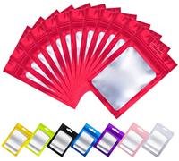 Rimiko 50pcs Resealable Mylar Bags With Clear Window, Ziplock Sample With Hanging Hole, Aluminum Foil for Packaging, Retail, Food and Items Storage (Red, 3.1"x5.1")